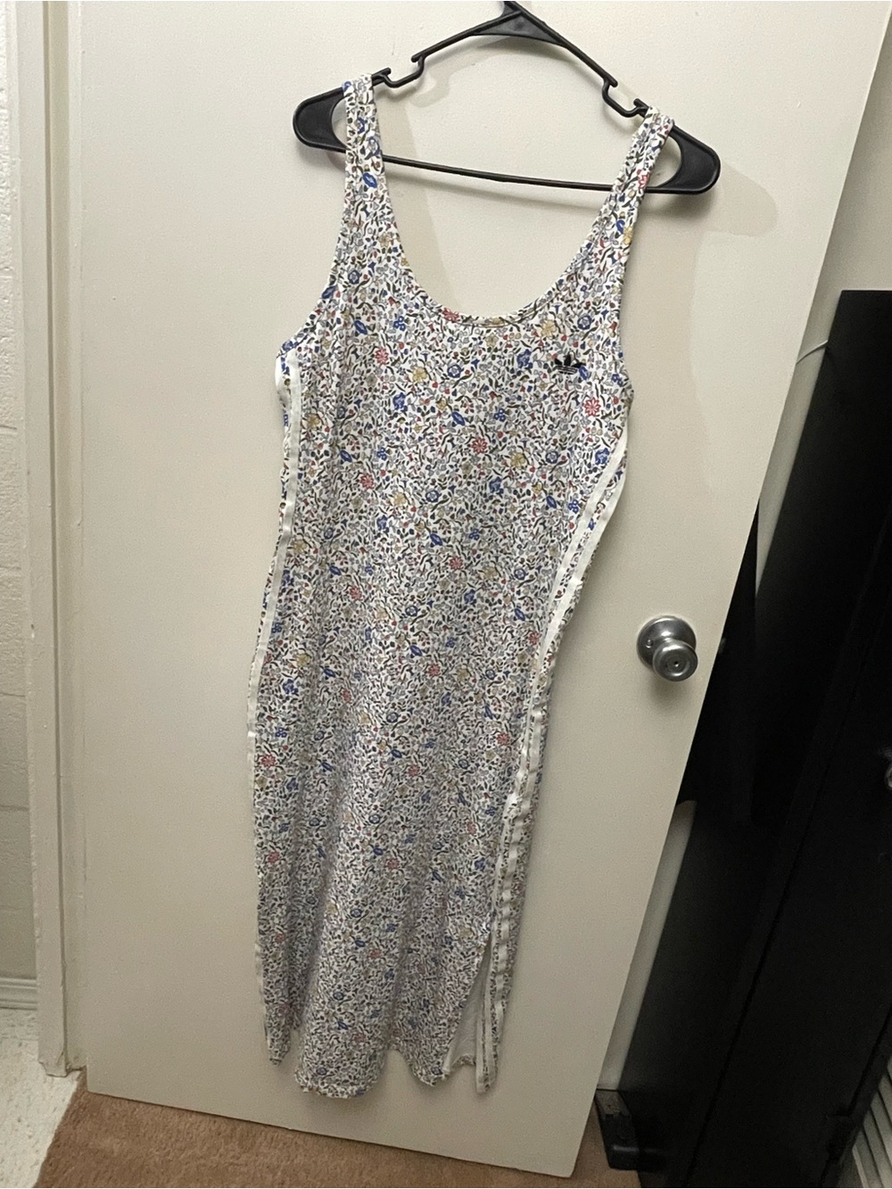 adidas Floral Maxi Slip Dress in White with Blue & Red Accents